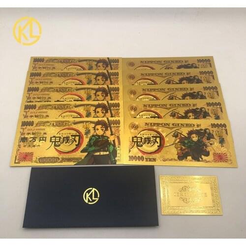 Anime Plastic Demon Slayer Action Gold Color Banknotes for Fans Collection Gift