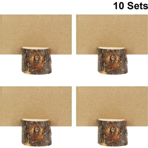 10 Sets Wooden Bark Memo Holder Wood Pile Name Place Card Holders Stump Shape Menu Number Memo Stand Wedding Party Table Decor