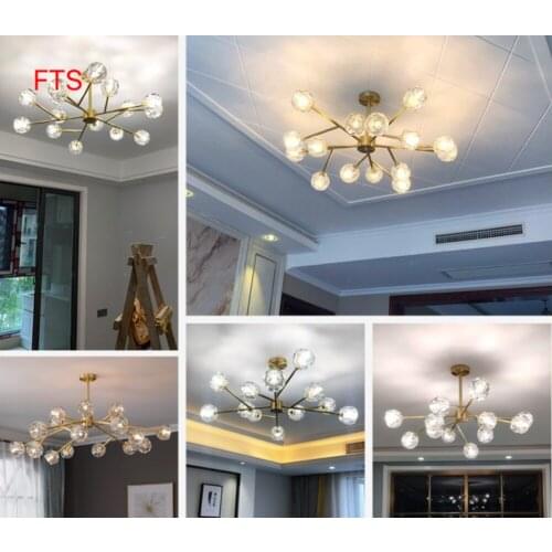 Postmodern light luxury chandelier living room all-copper crystal lighting restaurant bedroom nordic lamp molecular lamp