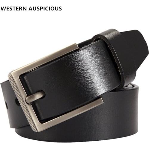 WESTERN AUSPICIOUS Belts Cummerbunds Cow Leather Black Coffee Men Belts Pin Buckle Men Business Straps 2021 Male Leather Belt