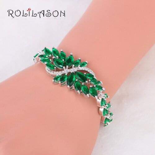 ROLILASON peacock Charm bracelets for ladies Brand Silver wedding Green Cubic zircon fashion women jewelry TB1051