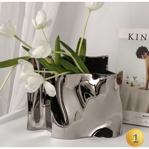 Luxury Ceramic Silver Plant Vase Electroplating Floral Living Room Flower Arrangement Hotel Art Pot Decoration Home Accessories