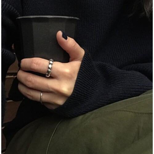 SHANICE 925 Sterling Silver Retro Hollow Chain Adujustable Ring Opening Lady Vintage Fashion Silver Jewelry