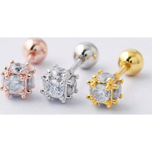1PC Fashion Medical Stainless steel Crystal Zircon Ear Studs Earrings For Women/Men Tragus Cartilage Piercing Jewelry