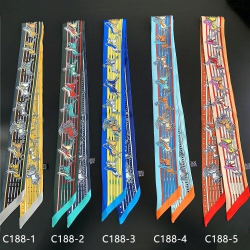 New design Multi-function skinny scarves knight printed for Ladies silk scarves Thin and Long scarf heandband female kerchief
