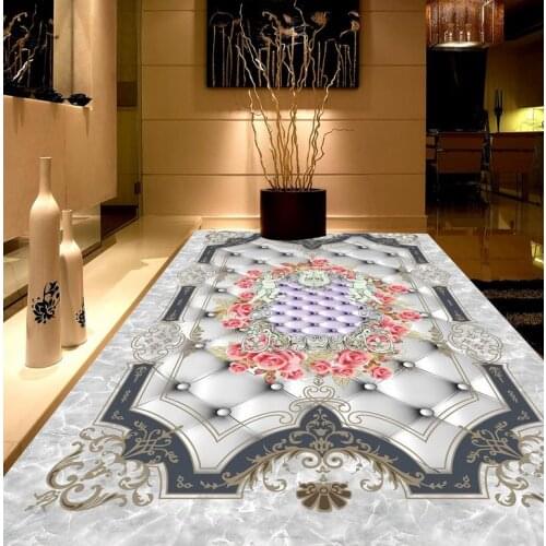 Modern Floor painting European marble spelling a flower painting self-adhesive PVC Wallpaper