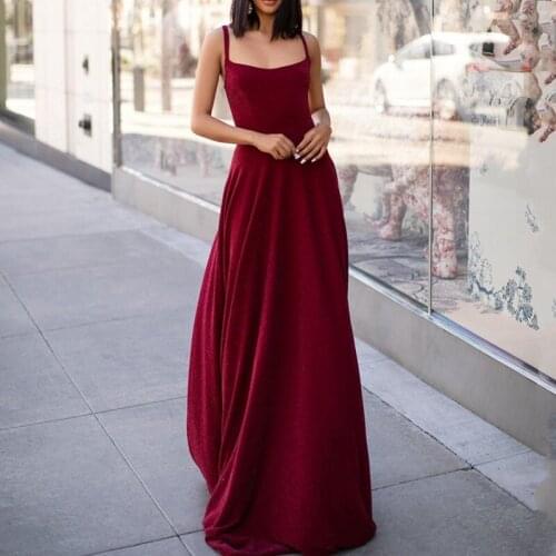 An055 2020 Hot sale Charming Red Formal Gowns Simple Sleeveless Spaghetti Straps Sexy Evening Dress Noble Robe De Soiree