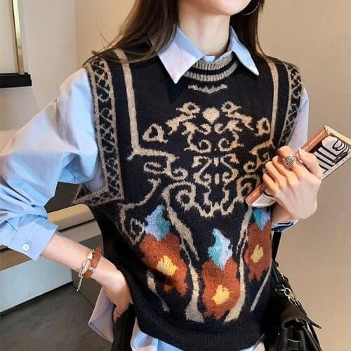 Spring Autumn New Korean Loose Sleeveless Sweater Vest Top Womens Round Neck Sweater Shoulder Knitted Waistcoat Female