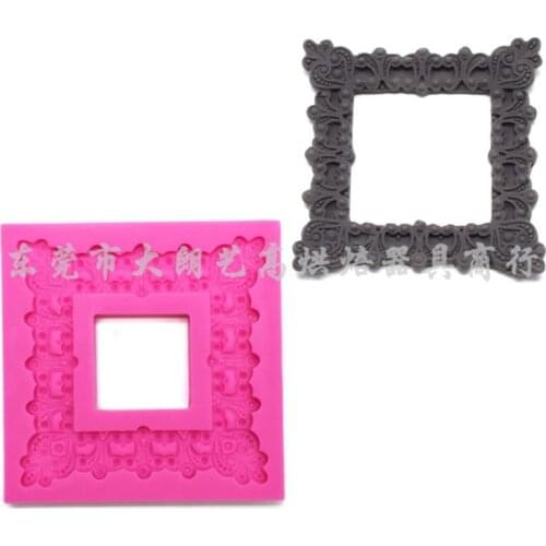 Vintage Square Mirror Frame Fondant Cake Silicone Molds Cupcake Mould Baking Tools Chocolate Halloween H711