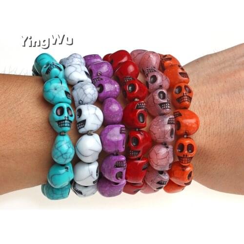 Yingwu High Quality Blue White Red Natural Resin Turquoises Stone Bracelet Charms Strand Beads Yoga Bracelets 18pcs/lot