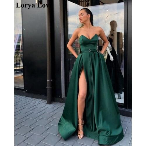 Green Long Prom Dresses 2020 Sexy Split Women Formal Party Robe De Soiree Sleeveless High Quality Vestidos De Gala Evening Gowns