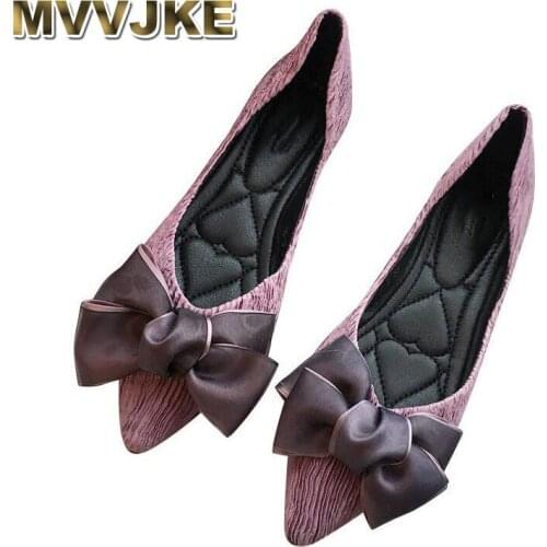 MVVJKE Spring Autumn New Pointed Toe Flats Women Fashion Shoes Casual Comfortable Large Size Butterfly knot Flat Shoes