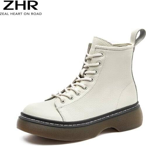 2021 Women Boots Martins Dermis Boots Fashion Autumn Ankle Boots Non-Slip High Top Boots Warm Litchi Grain Motocyle Boots