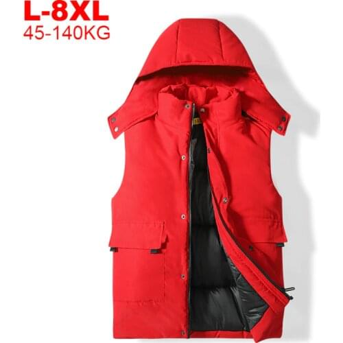 Mens Winter Vest Big Size 8xl 7xl Waistcoat Jackets Men Streetwear Sleeveless Jackets Vest Male Hooded Vest With Pockets For Men