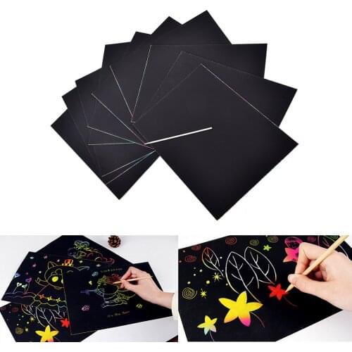 10 Sheets Drawing Toys Kids Painting Set Scratch Sheets Paper Magic Scratch Art Painting Paper With Drawing Stick Pens