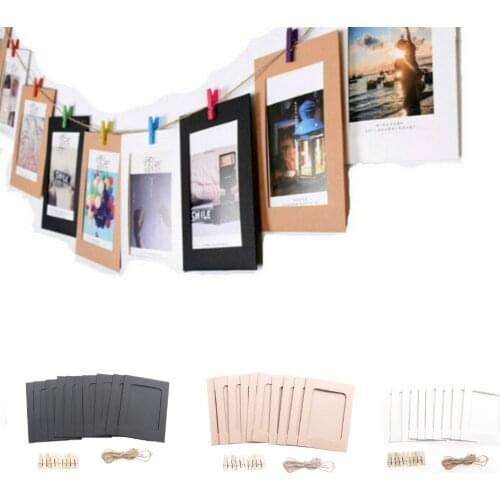 10pcs DIY 6inch Hanging Album Clip Kraft Paper Photo Frame Strings Rope Clips Sets For Wedding Decoration Garland