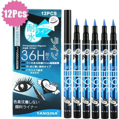 12Pcs/Box Blue Eyeliner Pen Makeup Waterproof Liquid Eye Liner Pencil Eyes Make up Cosmetics Fast-Dry Long-Lasting Eyeliners Ink