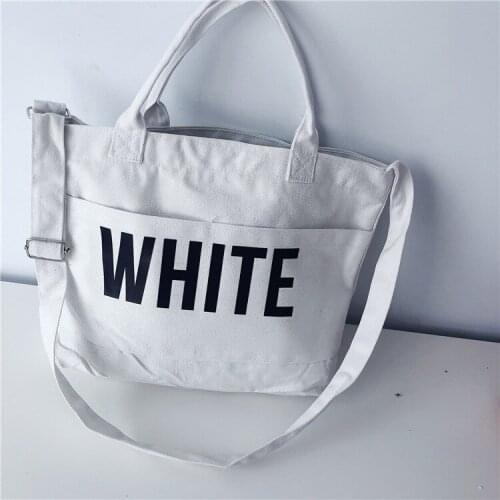 2020 letter white black canvas messenger bags Women Foldable Reusable Shopping printed Handbag Bag Big Capacity Casual Tote