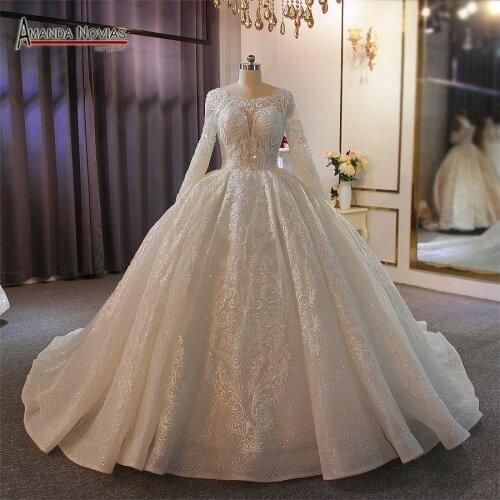 2020 white wedding dress with long sleeves full beading