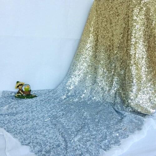 GLace 1Y/lot Gold Gradient silver sequin glitter fabric for dress performance costume accessories TX1337
