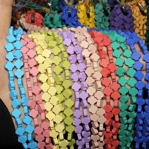 8mm Natural Stone Hematite Loose Beads Candy Colors Matte Four Leaf Clover Jewelry Making DIY Necklace Bracelet Accessories 15