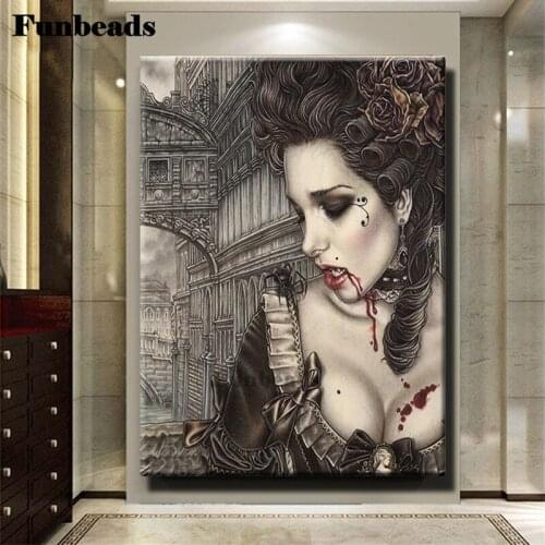 Retro Style The Vampire Woman Full Square Round Diamond Embroidery 5D DIY Diamond Painting Cross Stitch Rhinestone Mosaic FF5620