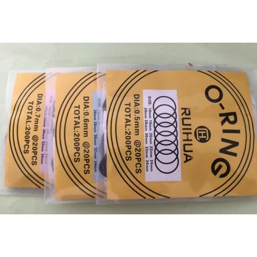 Assortment of 200PCS O Ring Gaskets 0.5/0.6/0.7mm Diameter 16~34mm Size