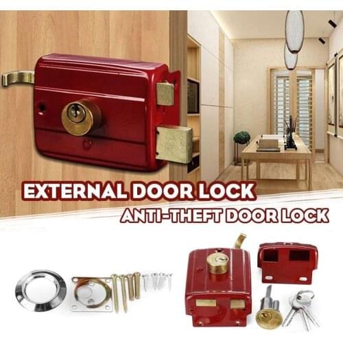 Cast Iron Anti-theft Exterior Door Retro Red Locks Multiple Insurance Lock Wooden Door Lock Security
