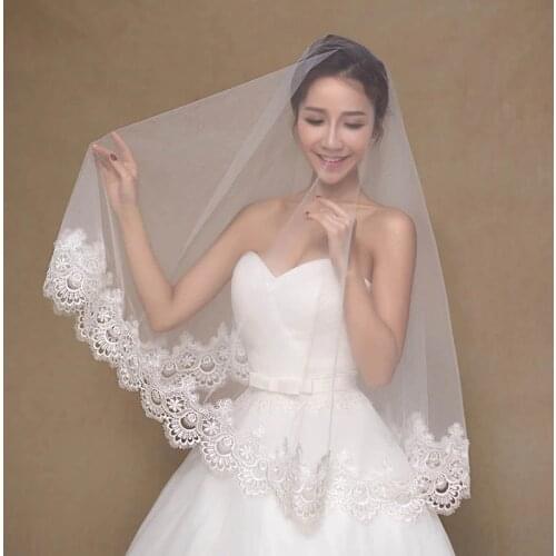 Appliqued Long Ivory Bridal Veil 3M Lace Edge Veil For Church Mantilla Cathedral Wedding Veil One Layer 1.5M Short Veil Bride