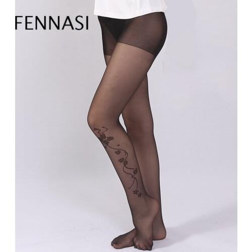 FENNASI Jacquard Floral Black Womens Pantyhose Print with Bauhinia Pattern Sexy Pantyhose Nylons Lady Female Erotic Black Tight