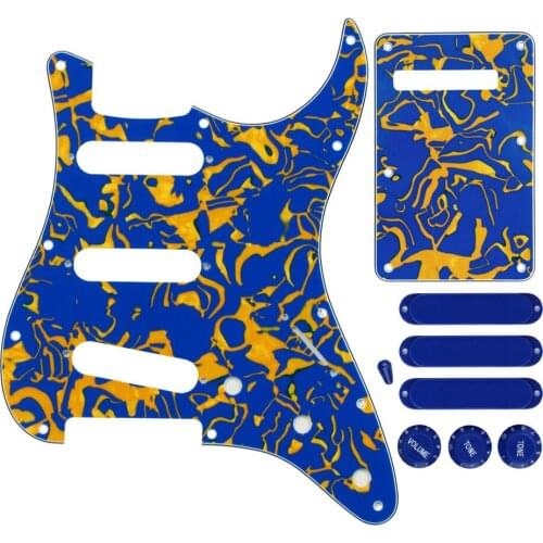 FLEOR 1 Set 11 Hole SSS Pickguard Guitar Back Plate Cover Pickup Covers 2T1V Knobs Switch Tip for ST Accessories Parts