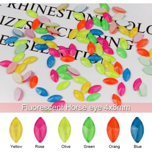 30/100pcs Nail Jewelry Fluorescent Horse eye 4x8mm Nail Art Accessories Rhinestone Glitter Diamond for DIY Nail Art Decoration