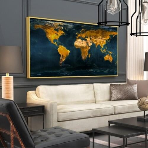 Canvas Paintings Posters and Prints Wall Art Golden World Map Pictures for Living Room Cuadros Home Decor No Frame