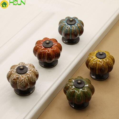 Ceramic Furniture Cabinet Drawer Knob Round Children Rural Pumpkin Novelty Cupboard Wardrobe Kitchen Dresser Door Pull Handle