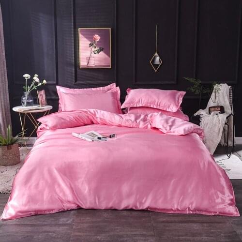 Pink Satin Ice Silk Bedding Set Luxury Duvet Cover Set Bed Sheet Pillowcase Twin Full Queen King Bedclothes Solid Color Bed Set