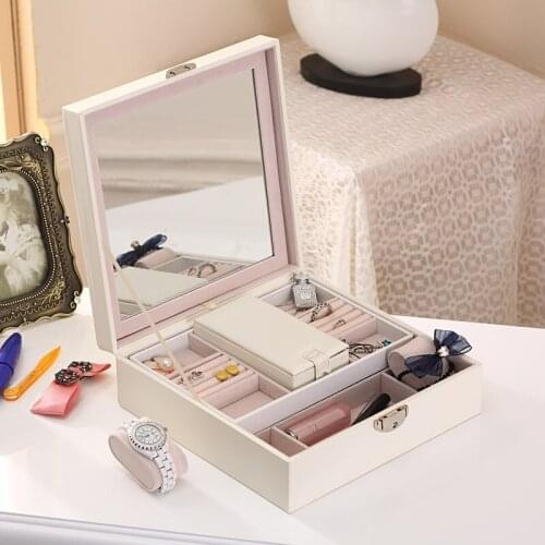 VoltaBox Simple Flip Jewelry Storage Box with Mirror Large Jewelry Storage Box Watch Jewelry Lipstick Makeup Box