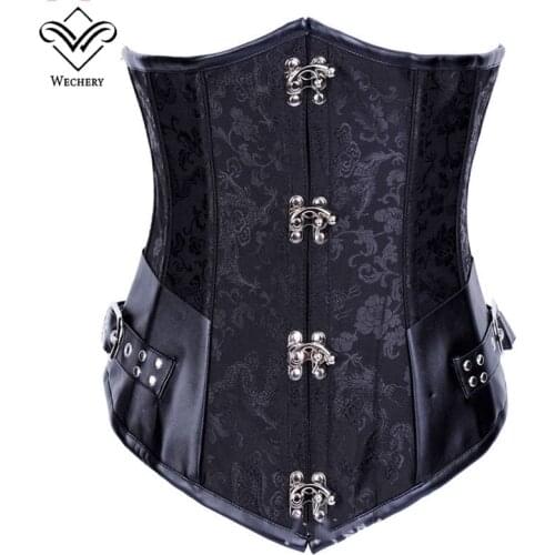 Wechery Steampunk Vintage Corset Sexy Gothic Punk Corsets Bustiers Plus Size Leather Retro Underbust Korset Corselet Steel Bones