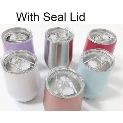 12oz Wine Tumbler Cup With Seal Lids Stainless Steel Wine Glasses Coffee Steel Cup Mug Vacuum Rose Gold Thermos Christmas Gift