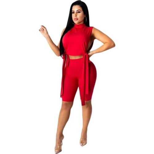 Best match solid color high street sexy club outfits summer soft loungewear women clothing set tank top + biker shorts sweatpant