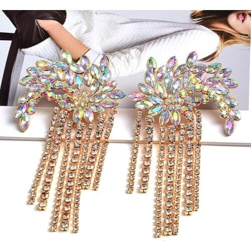 Fashion Long Tassel Crystal Drop Earrings For Women Handmade Full Rhinestone Earrings Statement Jewelry Gifts