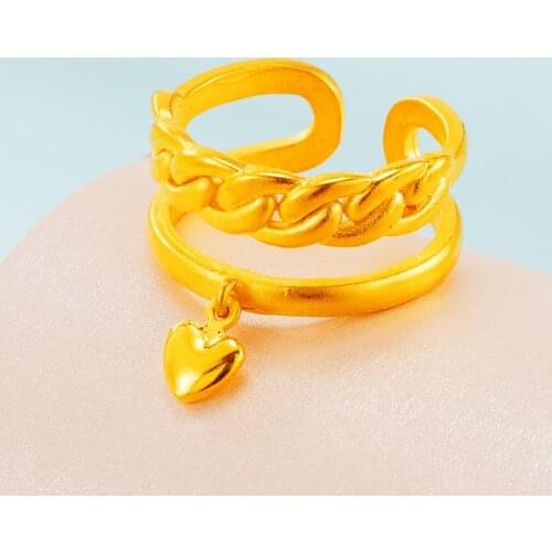 Fashion 24K Gold Rings Heart Engagement Rings for Women Twist Multilayer Wedding Rings Trendy Jewelry Wholesale