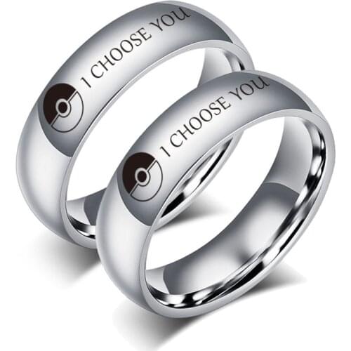 Fashion Couple Rings I Choose You Stainless Steel Engagement Ring For Him and Her Jewelry, Promise of Pokemon Fans Man Woman Rin