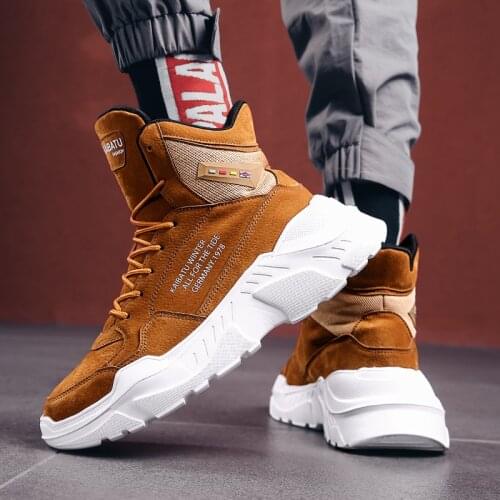 New Autumn Winter Casual Shoes Men High Quality Suede Leather Sneakers Tide Thick Sole Non-Slip Wearable High Top Sport Footwear