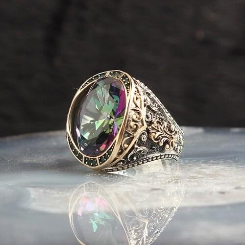 Mystic Topaz 925 Sterling Silver Men 'S Ring