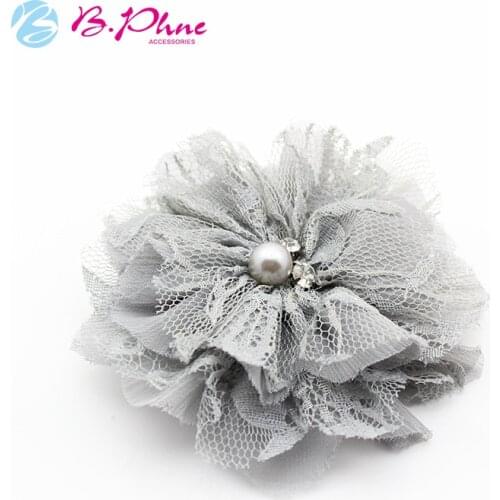 New American shell beads, water drill, pet grey lace clip chiffon flower, Dog hairpin Dog grooming 10pcs