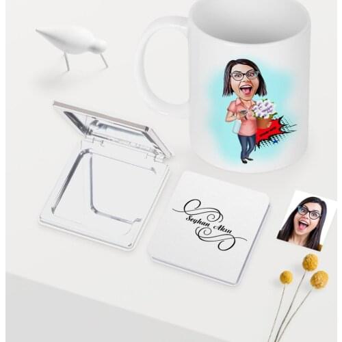 Personalized Housewife Mother Caricature Of White Mug Mirror set-2