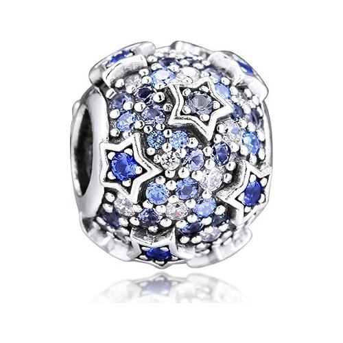 Elevated Stars Pave Mixed Blue Stones Beads for Charms Bracelets Women Silver 925 Jewelry Winter Charm Beads for Jewelry Making