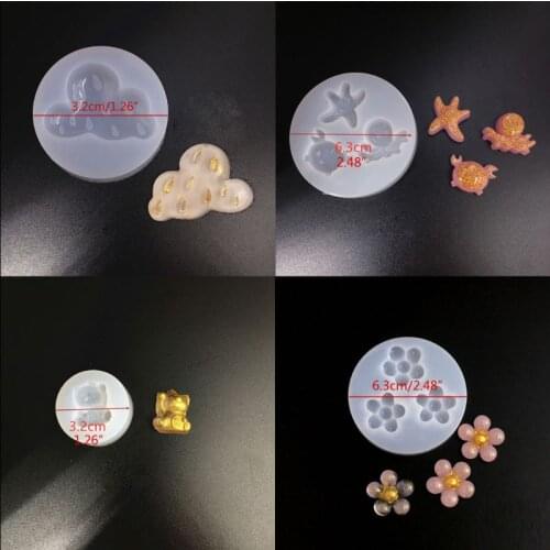Cute Mini Earrings Pendants Silicone Resin Mold Bear Dinosaur Goldfish Shell Flower Resin Casting Mold Jewelry Art Tools W0YA