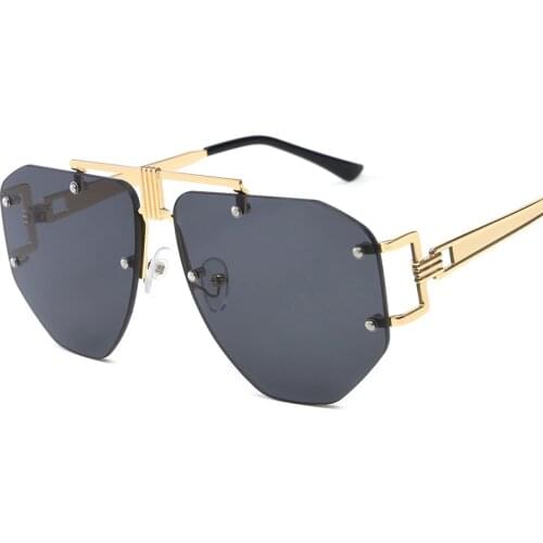 Vintage Double Beam Rimless Sunglasses Women 2020 New Polygon Sun Glasses Men Oculos Feminino Lentes Gafas De Sol Mujer UV400