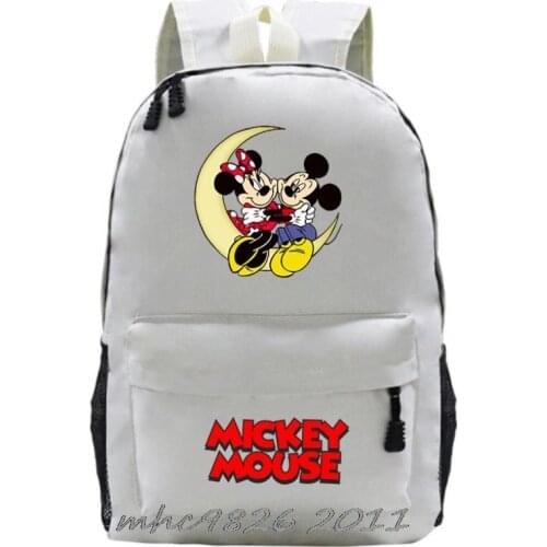 Mickey Mouse Minnie Backpack Waterproof Nylon Women School Bag Capacity Solid Color Schoolbag Men Insert Buckle Laptop Backpacks